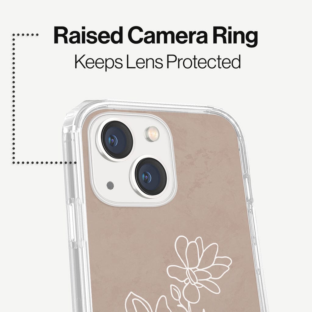 iPhone 13 Mini In Bloom Design Clear Case Floral Brown with MagSafe (Raise Camera Ring that Keeps Lens Protected)