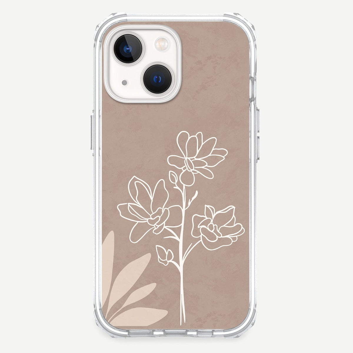iPhone 13 Mini In Bloom Design Clear Case Floral Brown with MagSafe (Front Design View)