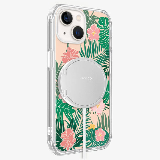 iPhone 13 Mini In To The Jungle Design Clear Case Floral White with MagSafe (Side View)