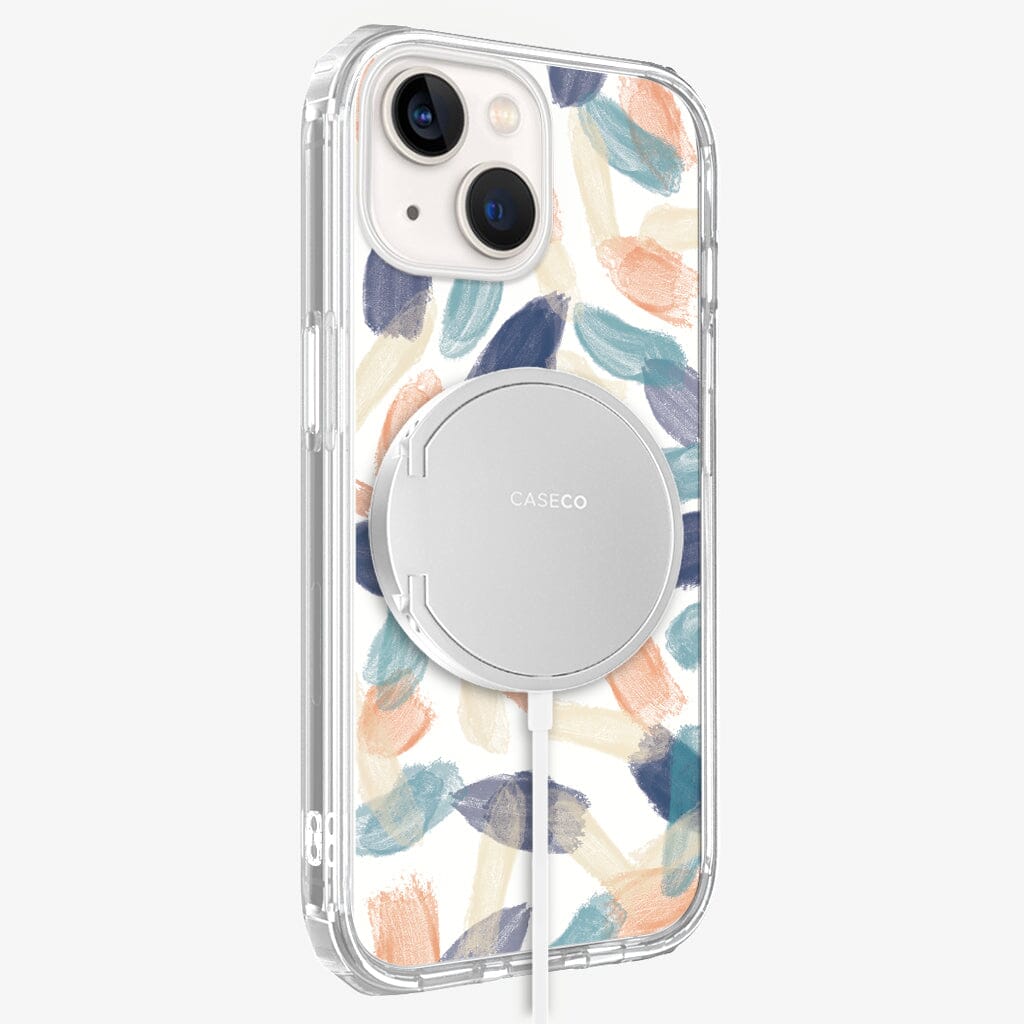 iPhone 13 Mini Pastel Brush Stroke Design Clear Case Abstract Color with MagSafe (Side View)