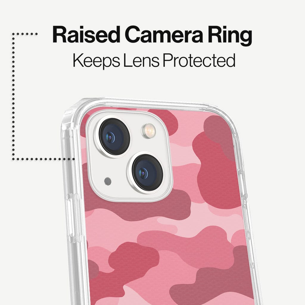 iPhone 13 Mini Pink Design Clear Case Camo Pink with MagSafe (Raise Camera Ring that Keeps Lens Protected)