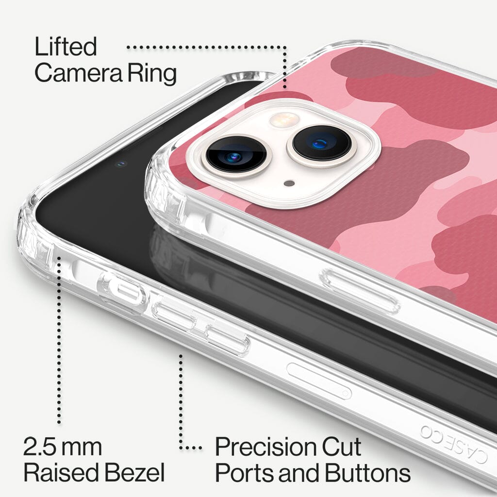 iPhone 13 Mini Pink Design Clear Case Camo Pink with MagSafe (Raised Bezel and Precision Cut Ports and Buttons)