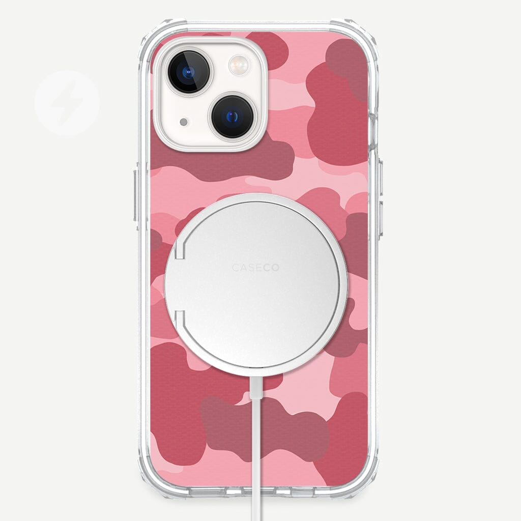 iPhone 13 Mini Pink Design Clear Case Camo Pink with MagSafe (Front View)