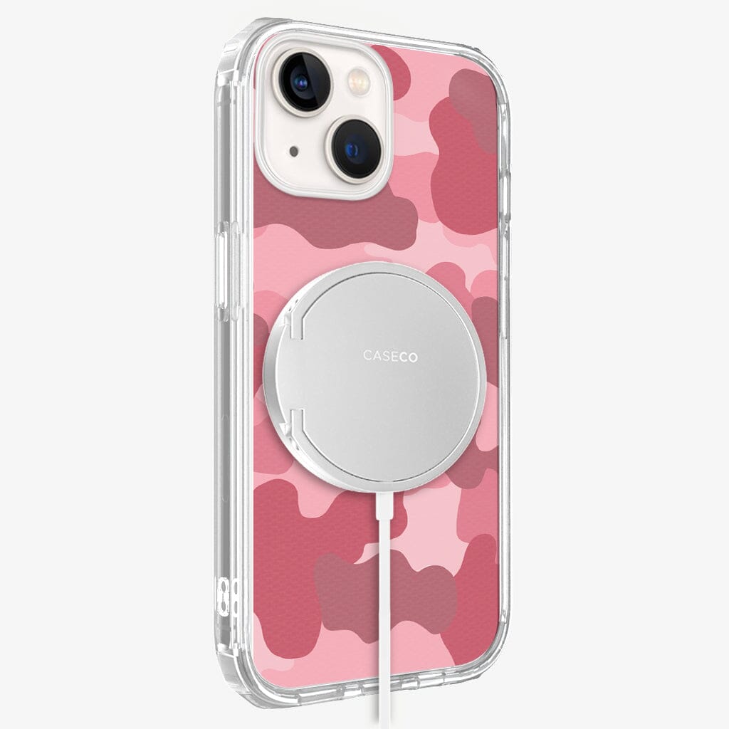 iPhone 13 Mini Pink Design Clear Case Camo Pink with MagSafe (Side View)