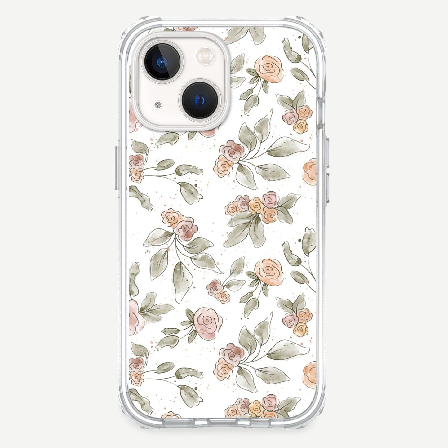 iPhone 13 Mini Rosette Design Clear Case Floral White with MagSafe (Front Design View)