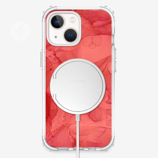 iPhone 13 Mini Rouge Design Clear Case Red Marble with MagSafe (Front View)