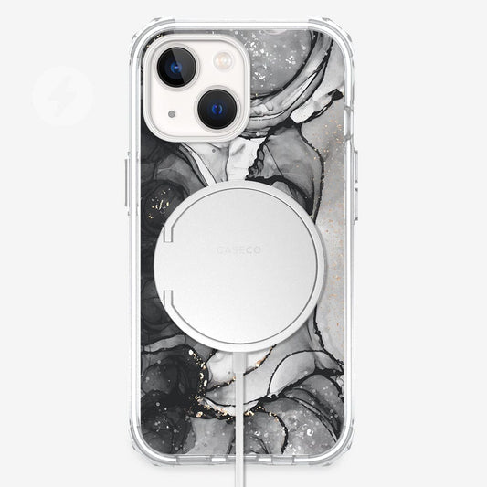 iPhone 13 Mini Smokey Design Clear Case Black Marble with MagSafe (Front View)