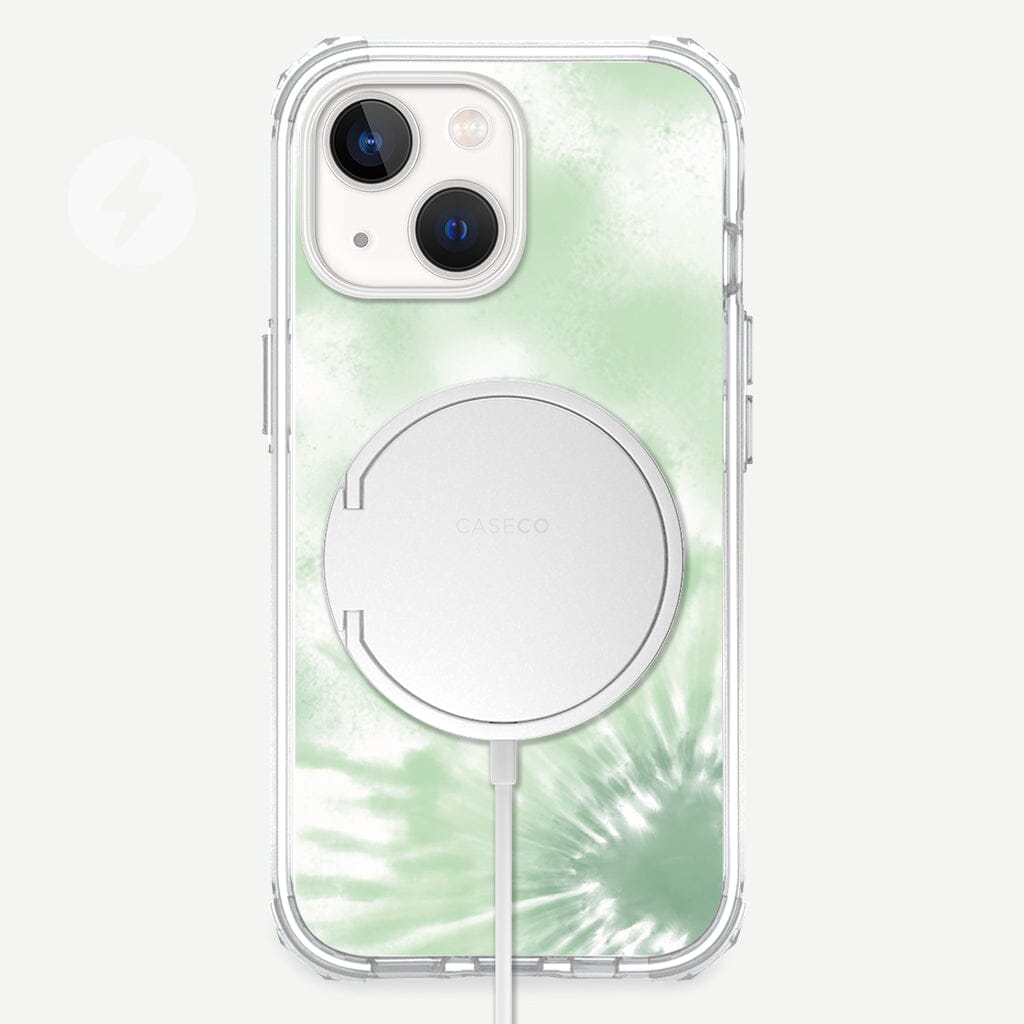 iPhone 13 Mint Design Clear Case Tie Dye Green with MagSafe (Front View)