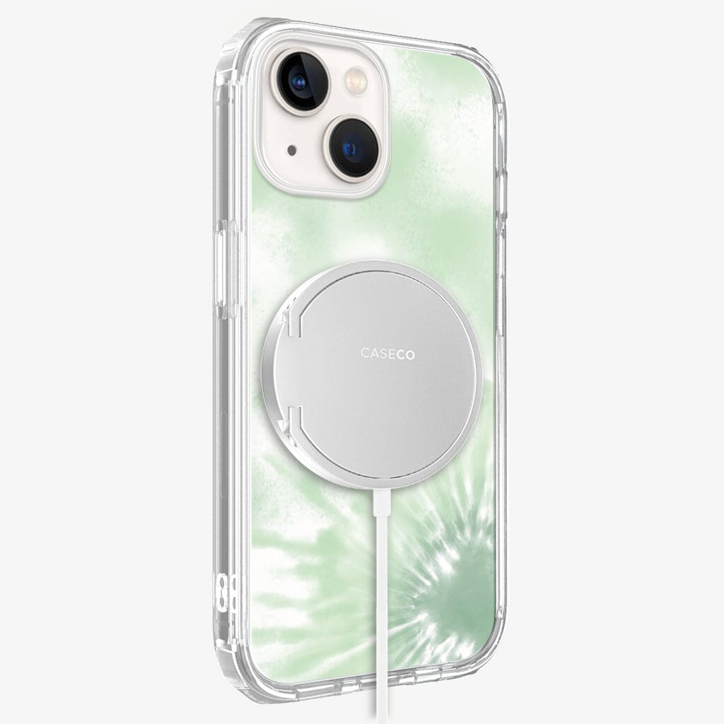 iPhone 13 Mint Design Clear Case Tie Dye Green with MagSafe (Side View)