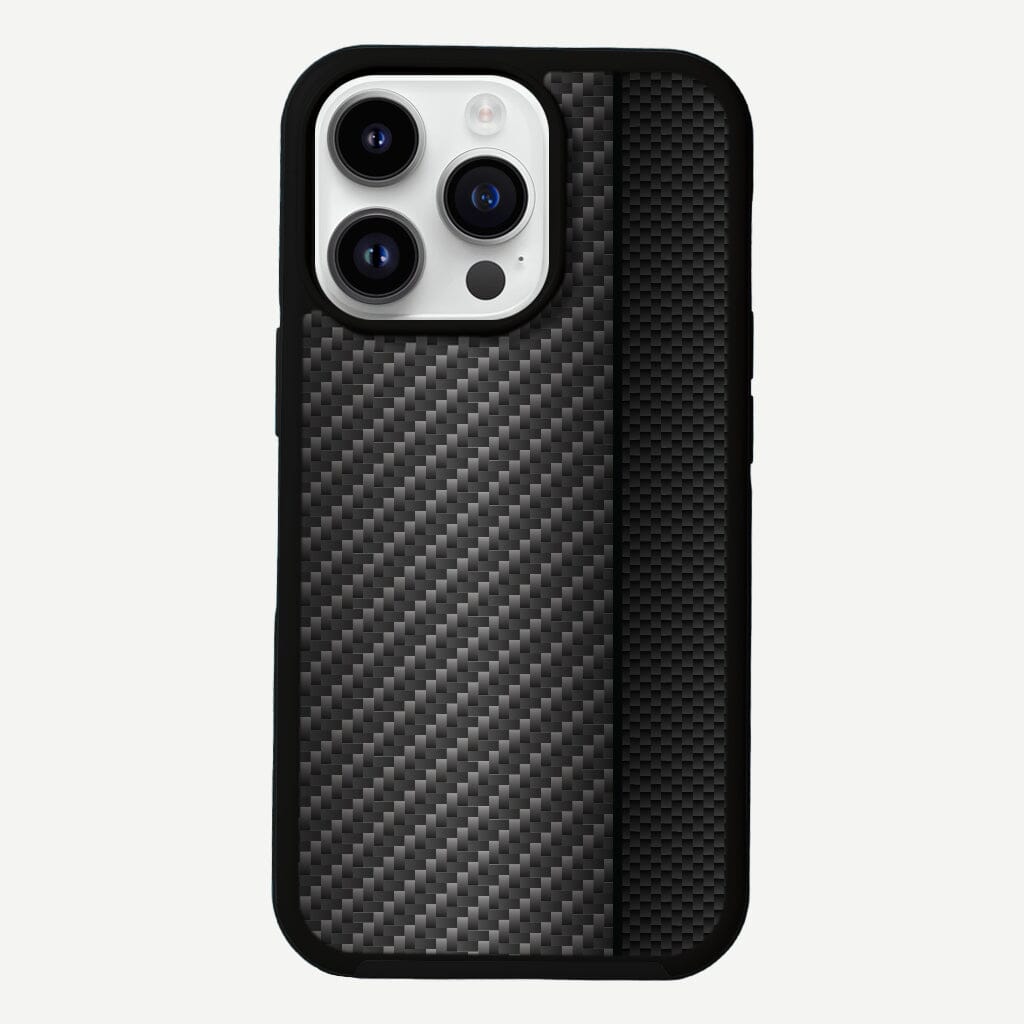 iPhone 13 Pro Black Line Design Fremont Grip Case Black Carbon Fiber with MagSafe (Front Design View)