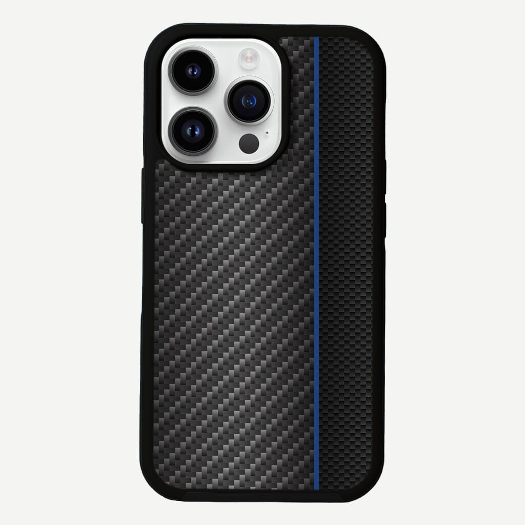 iPhone 13 Pro Blue Line Design Fremont Grip Case Black Carbon Fiber with MagSafe (Front Design View)