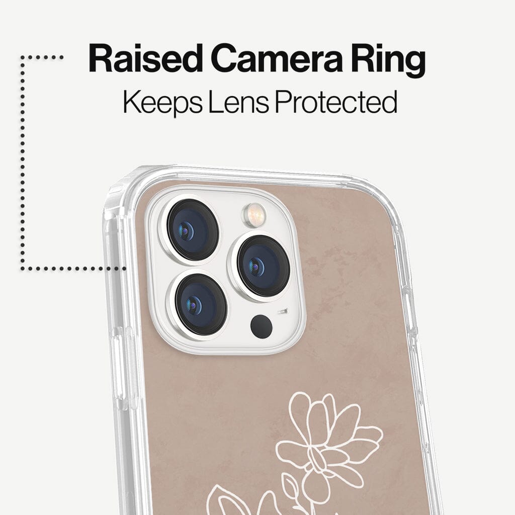 iPhone 13 Pro In Bloom Design Clear Case Floral Brown with MagSafe (Raise Camera Ring that Keeps Lens Protected)