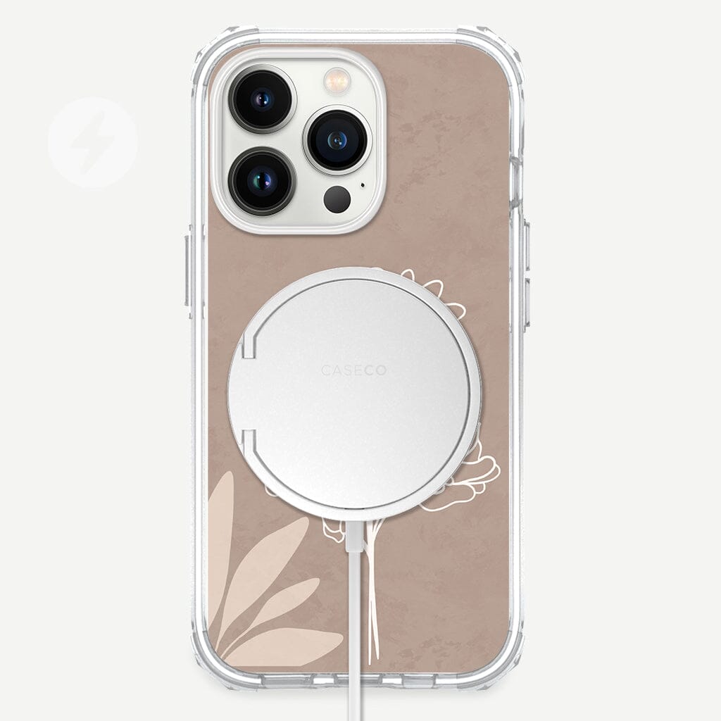 iPhone 13 Pro In Bloom Design Clear Case Floral Brown with MagSafe (Front View)