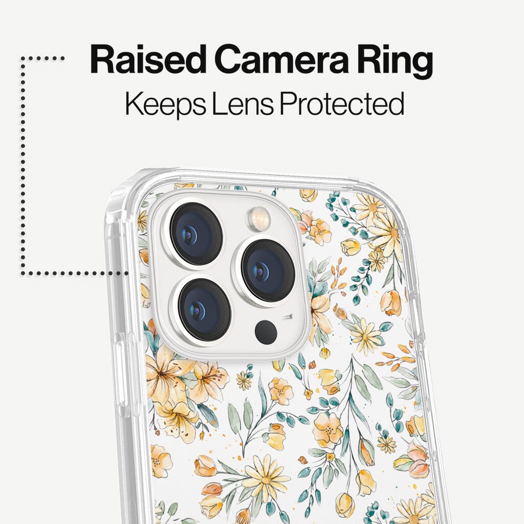 iPhone 13 Pro Kiki Design Clear Case Floral White with MagSafe (Raise Camera Ring that Keeps Lens Protected)