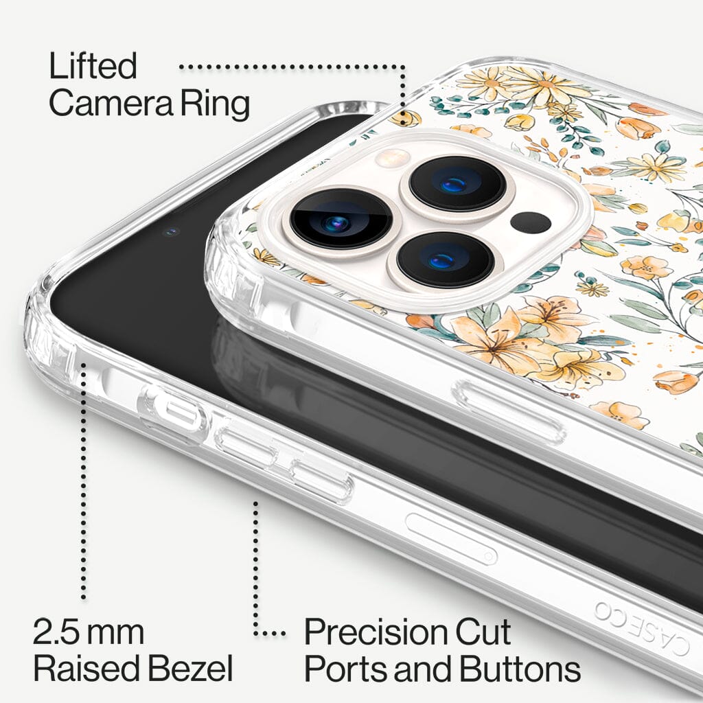 iPhone 13 Pro Kiki Design Clear Case Floral White with MagSafe (Raised Bezel and Precision Cut Ports and Buttons)