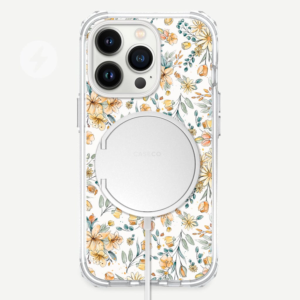 iPhone 13 Pro Kiki Design Clear Case Floral White with MagSafe (Front View)