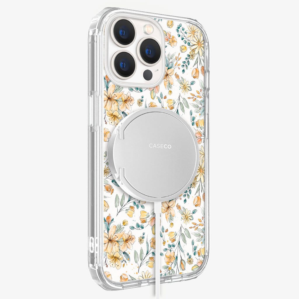 iPhone 13 Pro Kiki Design Clear Case Floral White with MagSafe (Side View)