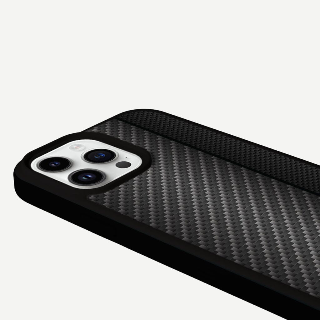 iPhone 13 Pro Max Black Line Design Fremont Grip Case Black Carbon Fiber with MagSafe (Camera View)