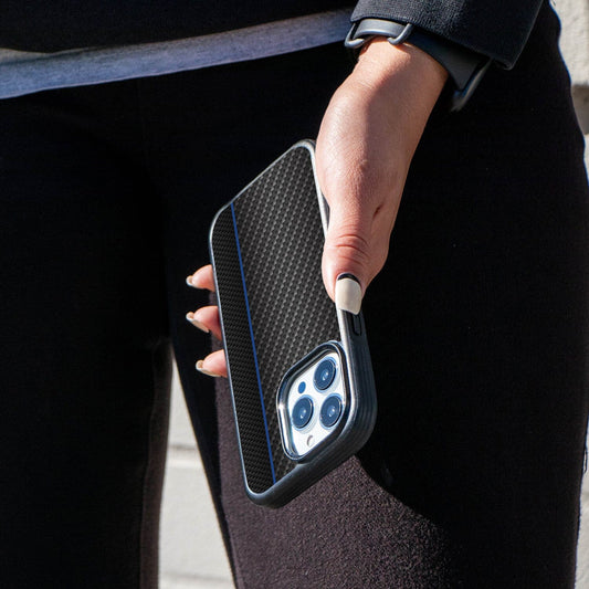 iPhone 13 Pro Max Blue Line Design Fremont Grip Case Black Carbon Fiber with MagSafe (On Hand)