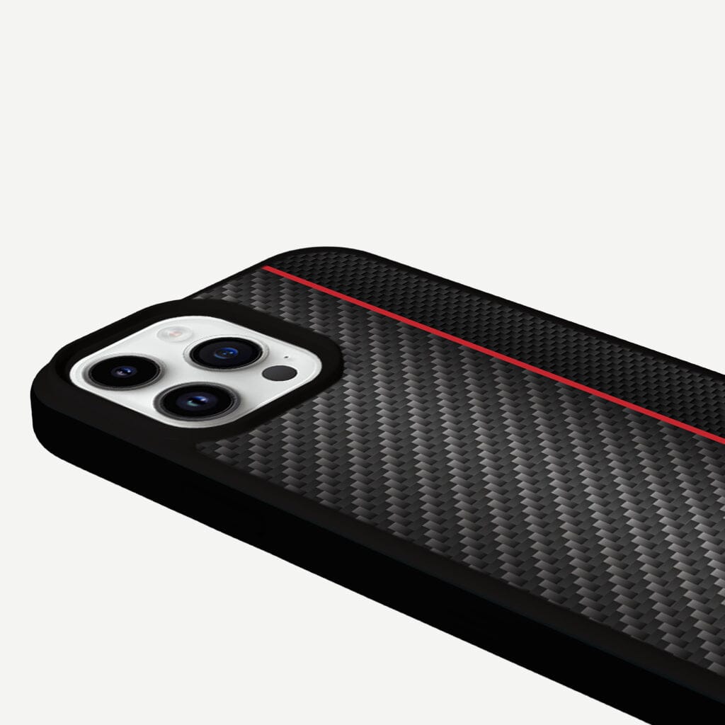 iPhone 13 Pro Max Red Line Design Fremont Grip Case Black Carbon Fiber with MagSafe (Camera View)