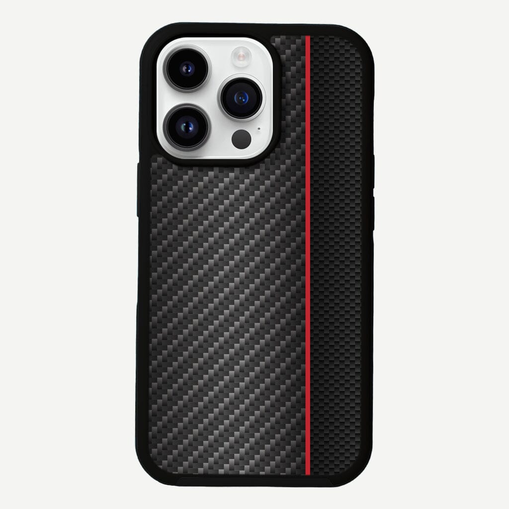 iPhone 13 Pro Max Red Line Design Fremont Grip Case Black Carbon Fiber with MagSafe (Front Design View)