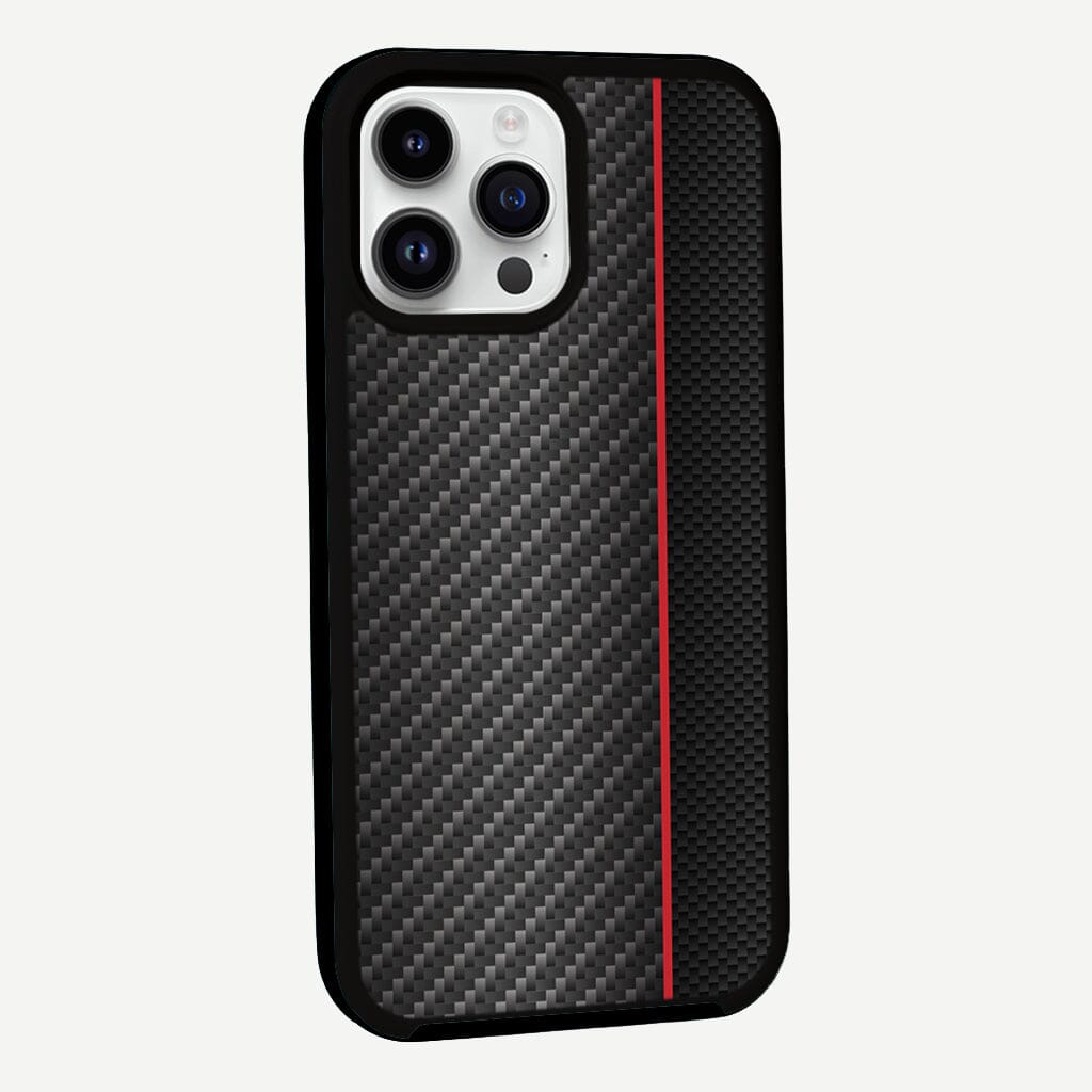 iPhone 13 Pro Max Red Line Design Fremont Grip Case Black Carbon Fiber with MagSafe (Side View)