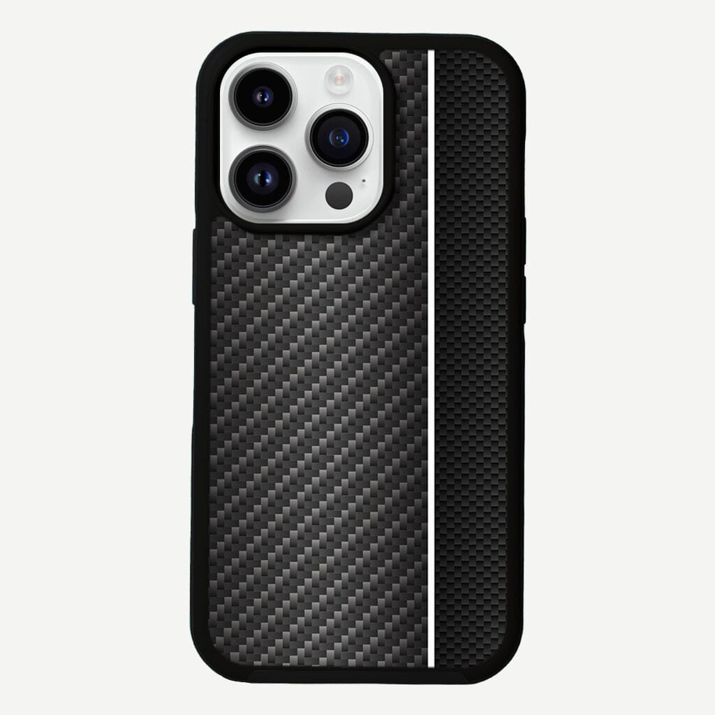 iPhone 13 Pro Max White Line Design Fremont Grip Case Black Carbon Fiber with MagSafe (Front Design View)
