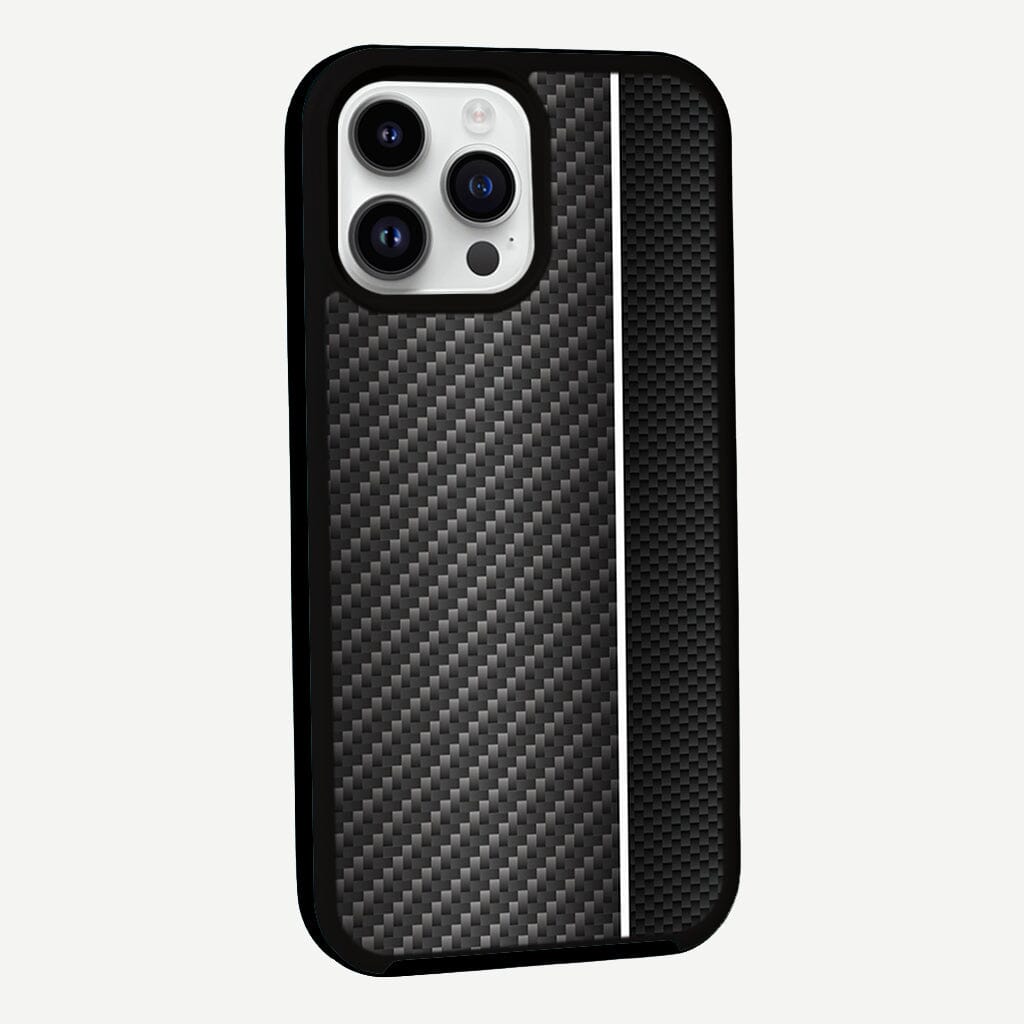 iPhone 13 Pro Max White Line Design Fremont Grip Case Black Carbon Fiber with MagSafe (Side View)