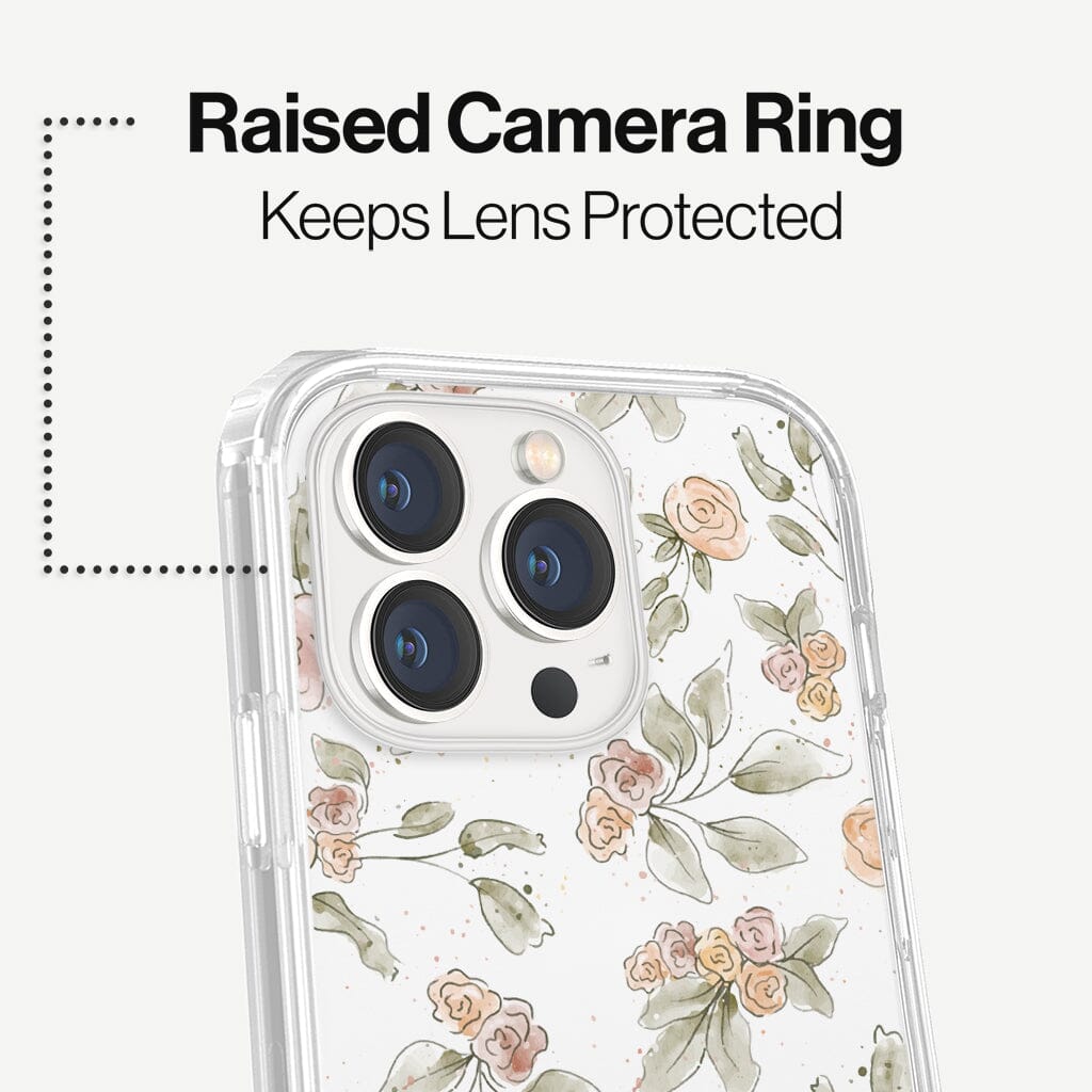iPhone 13 Pro Rosette Design Clear Case Floral White with MagSafe (Raise Camera Ring that Keeps Lens Protected)