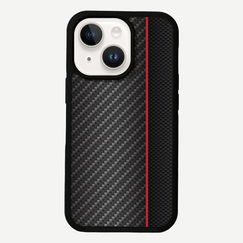iPhone 13 Red Line Design Fremont Grip Case Black Carbon Fiber with MagSafe (Front Design View)
