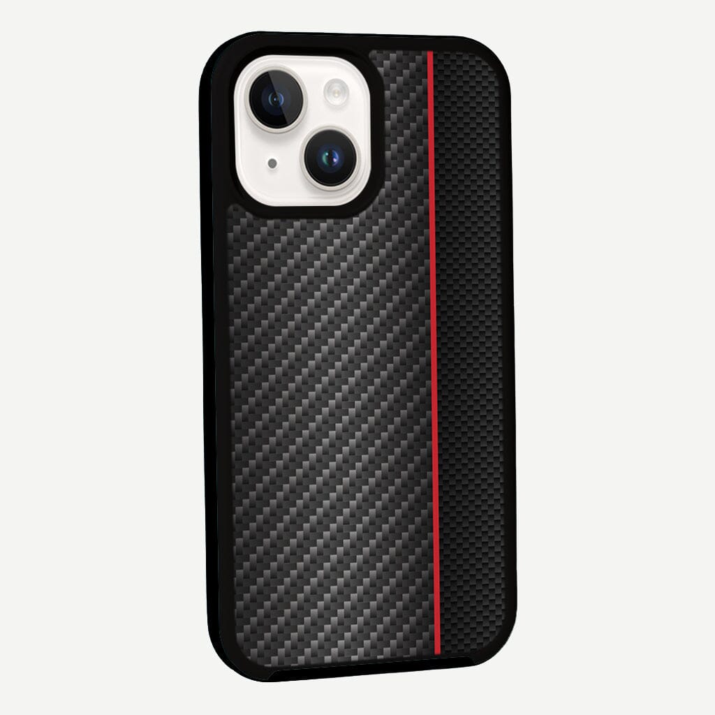iPhone 13 Red Line Design Fremont Grip Case Black Carbon Fiber with MagSafe (Side View)