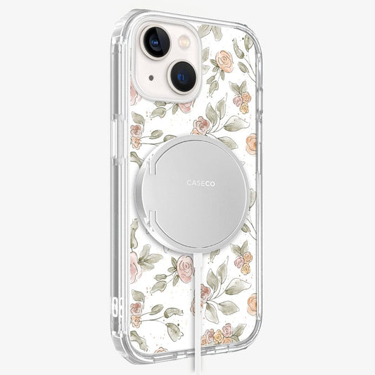 iPhone 13 Rosette Design Clear Case Floral White with MagSafe (Side View)