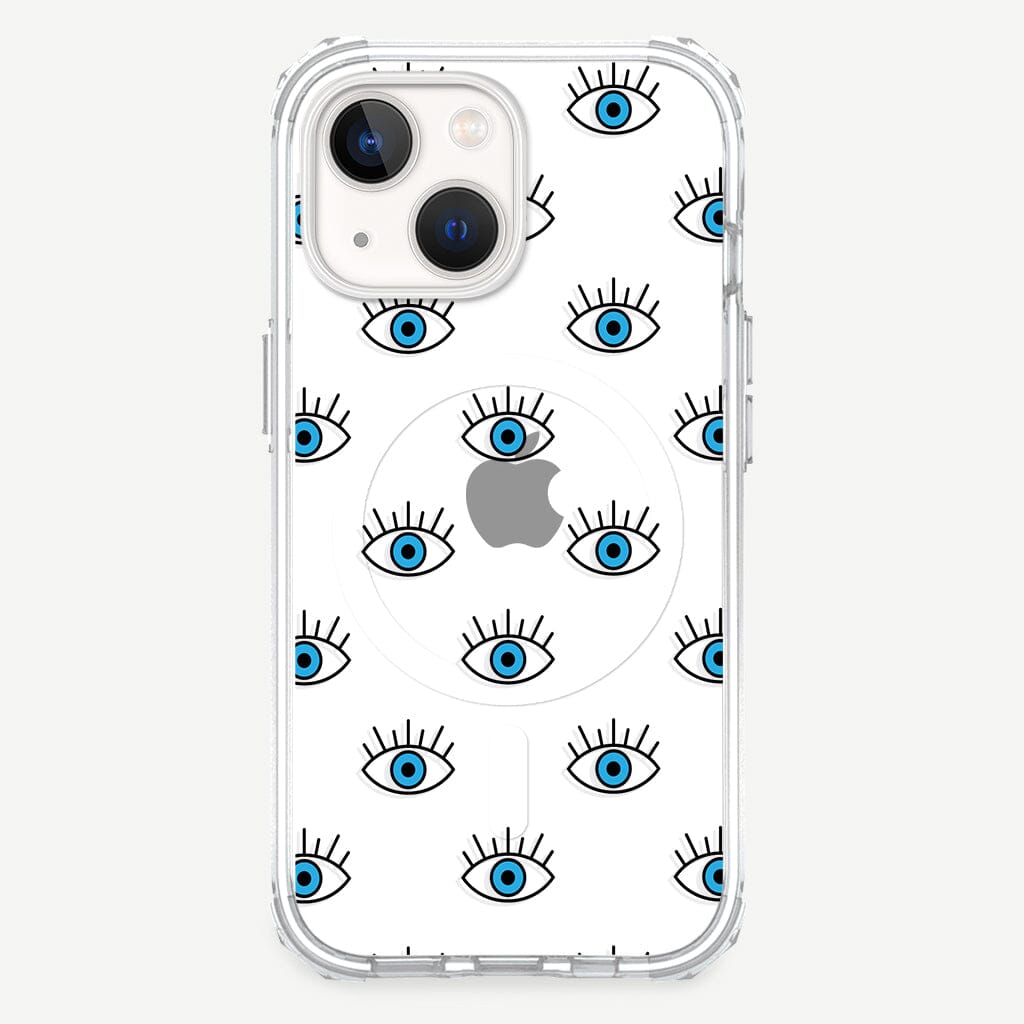 iPhone 13 Blue Evil Eye Design Clear Case Seamless with MagSafe (Front View)