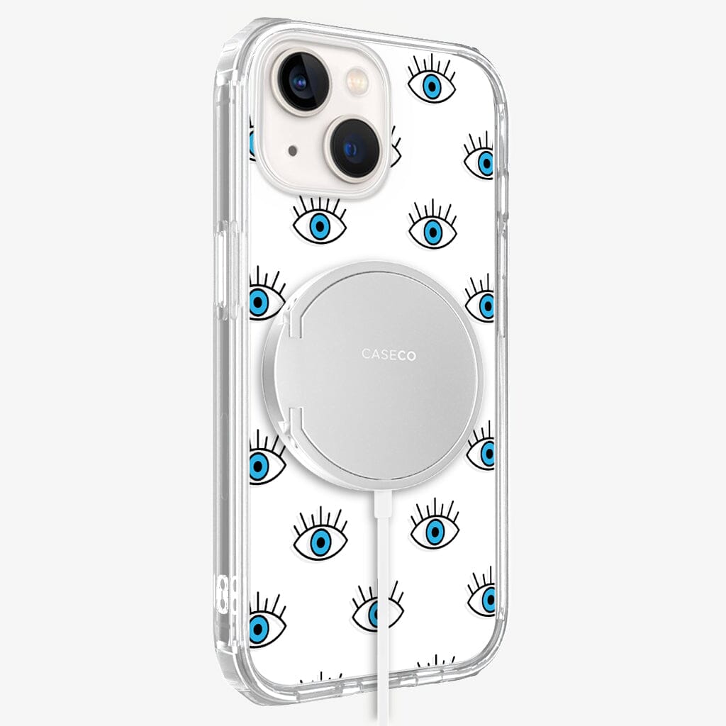 iPhone 13 Blue Evil Eye Design Clear Case Seamless with MagSafe (Side View)