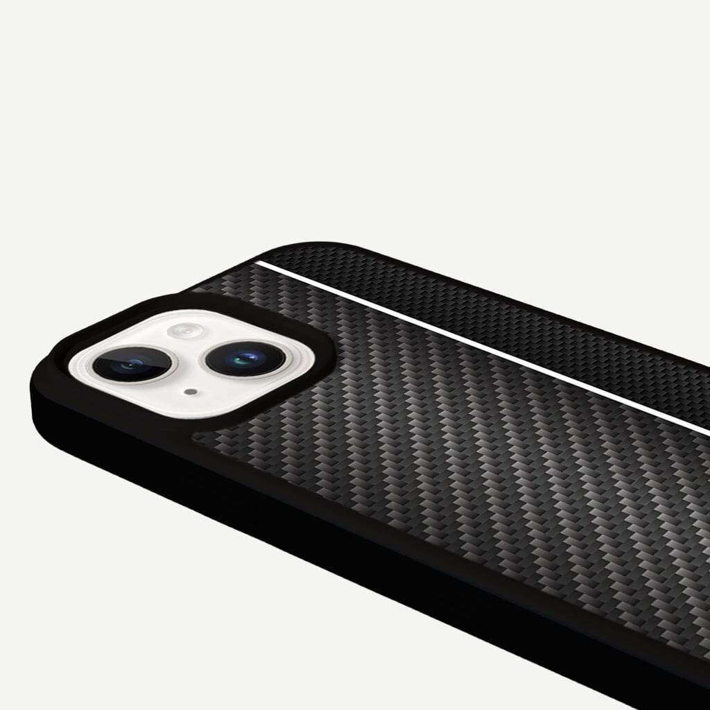 iPhone 13 White Line Design Fremont Grip Case Black Carbon Fiber with MagSafe (Camera View)