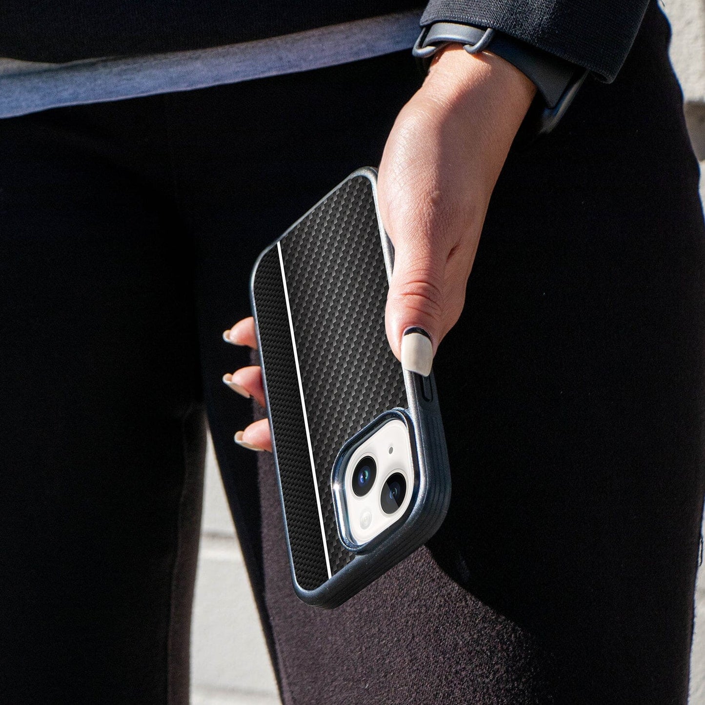 iPhone 13 White Line Design Fremont Grip Case Black Carbon Fiber with MagSafe (On Hand)