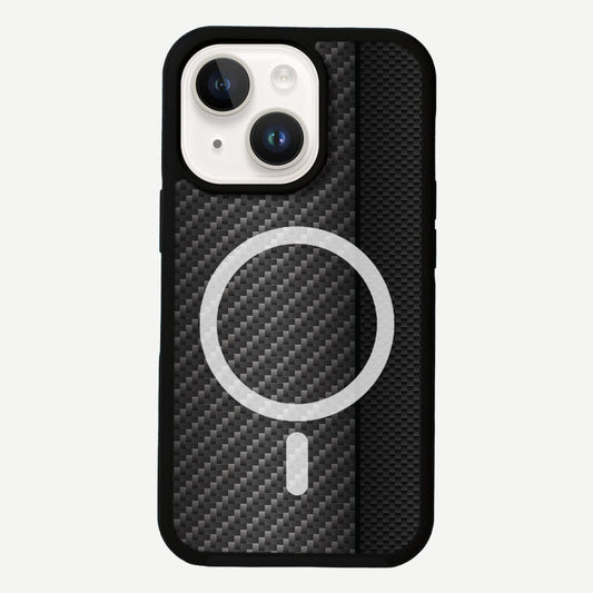 iPhone 14 Black Line Design Fremont Grip Case Black Carbon Fiber with MagSafe (Front View)