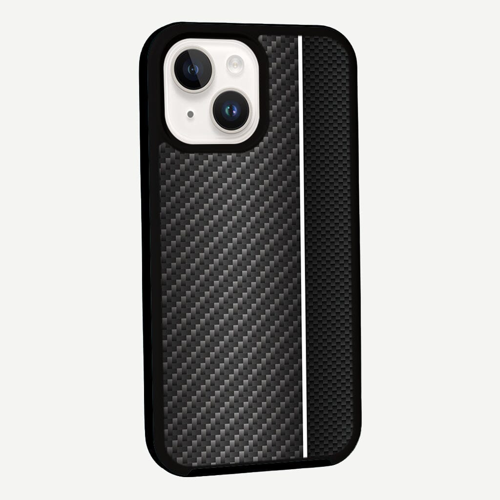 iPhone 14 Plus White Line Design Fremont Grip Case Black Carbon Fiber with MagSafe (Side View)