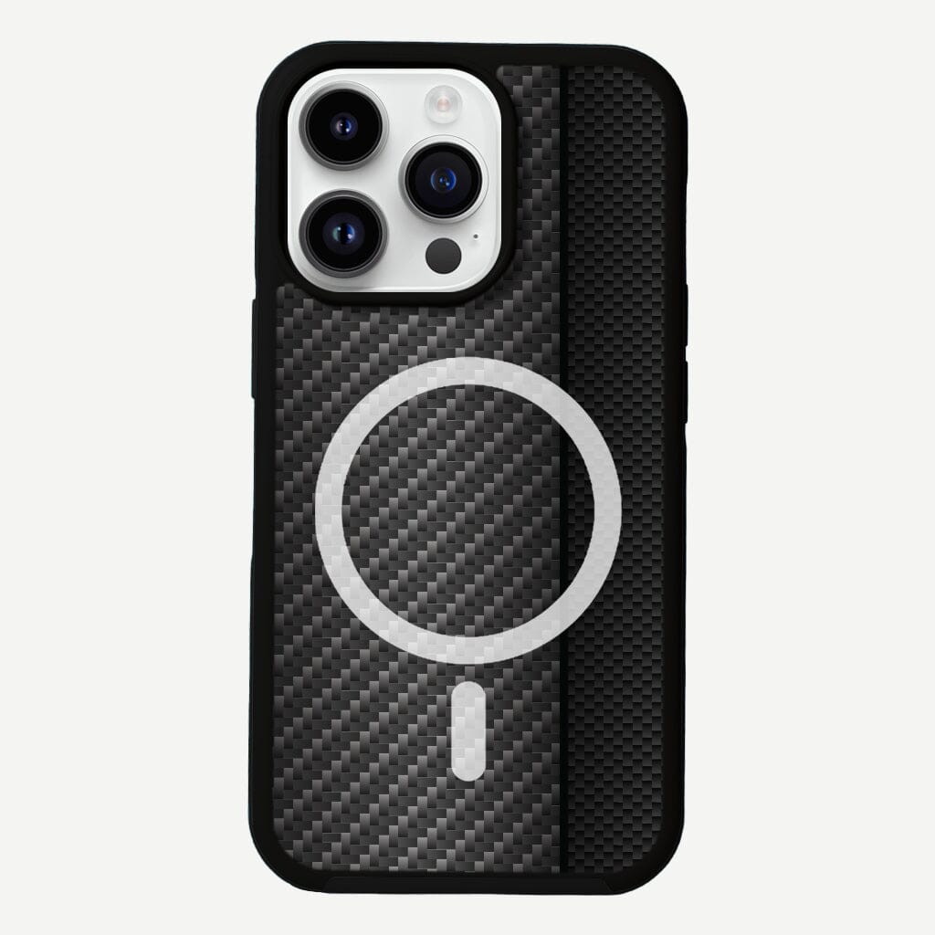 iPhone 14 Pro Black Line Design Fremont Grip Case Black Carbon Fiber with MagSafe (Front View)