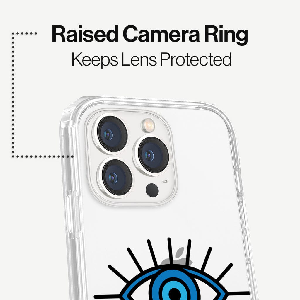 iPhone 14 Pro Max Blue Evil Eye Design Clear Case White Floral with MagSafe (Raise Camera Ring that Keeps Lens Protected)