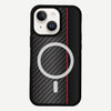 iPhone 14 Red Line Design Fremont Grip Case Black Carbon Fiber with MagSafe (Front View)