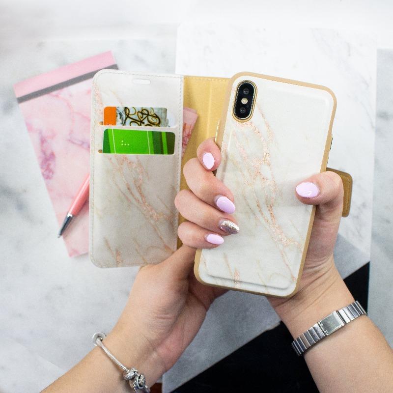 iPhone X & iPhone XS Folio Wallet Case - Marble Wallet - Gold - On Hands