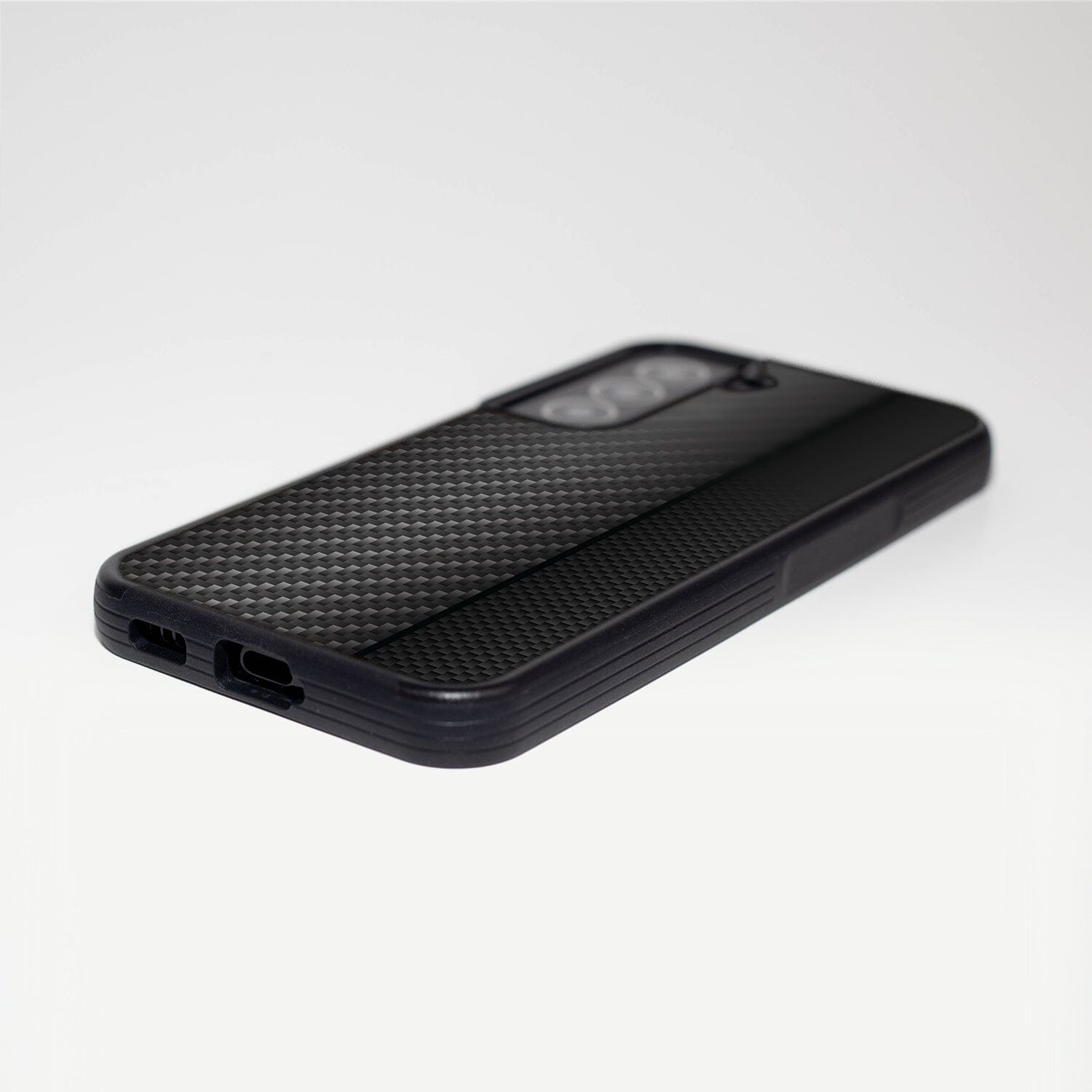 Samsung Galaxy S22 Black Line Design Fremont Grip Case Black Carbon Fiber (Charging Port View)
