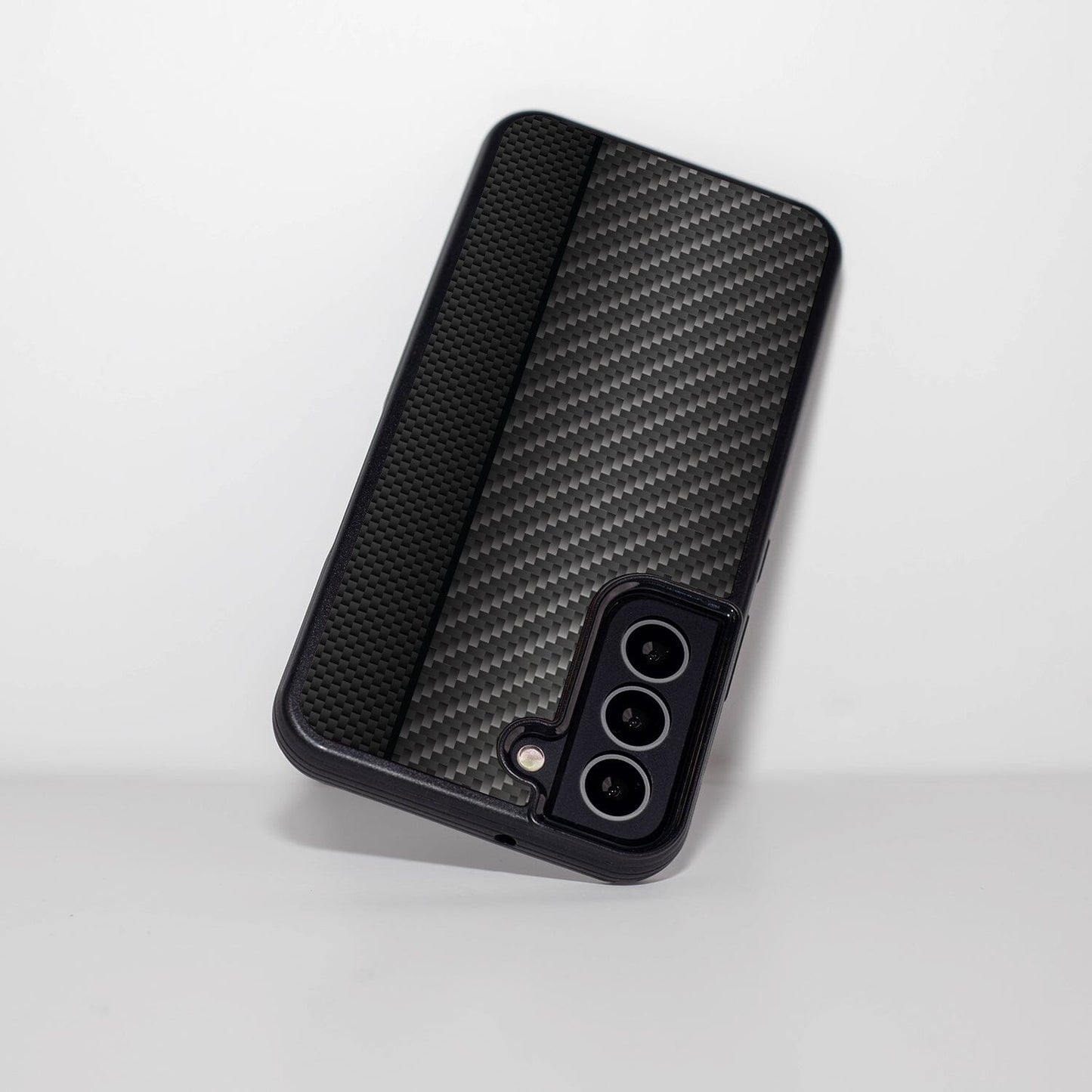 Samsung Galaxy S22 Black Line Design Fremont Grip Case Black Carbon Fiber (Upside View)