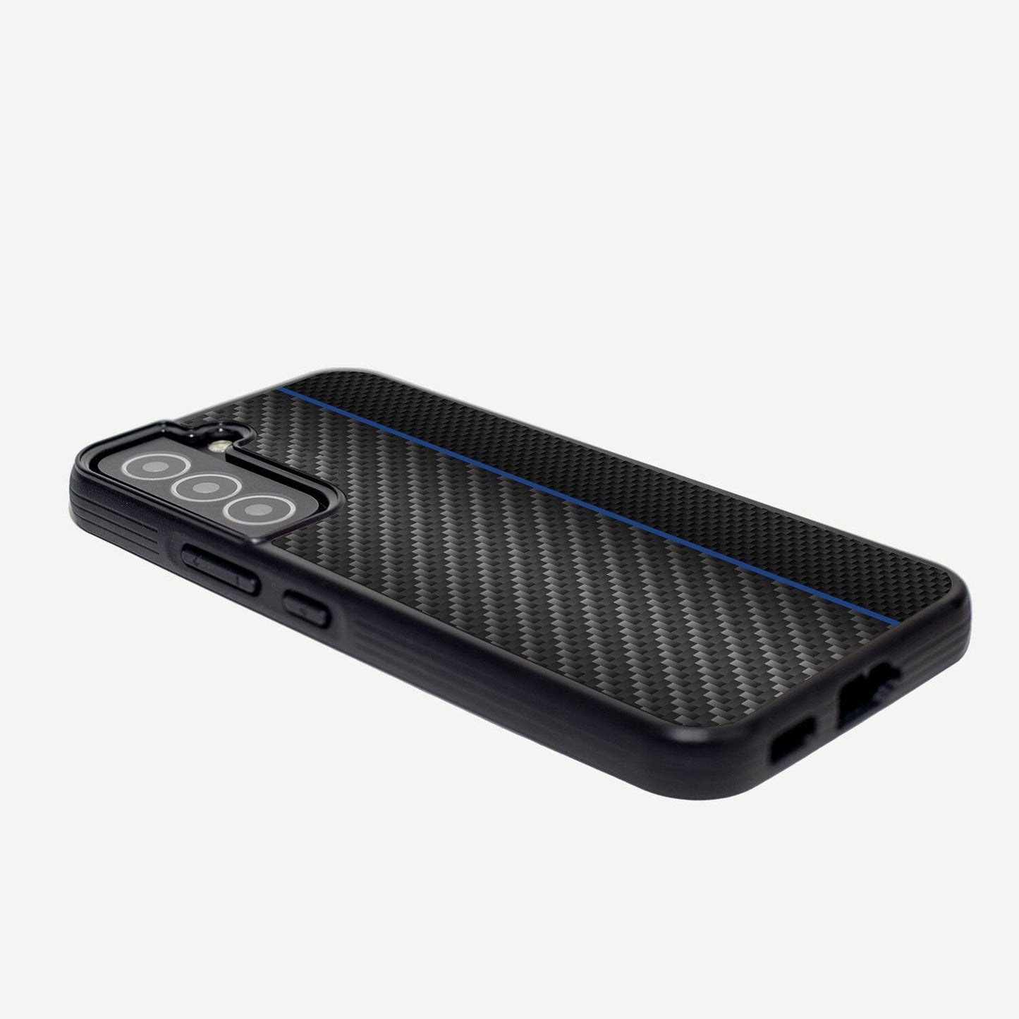 Samsung Galaxy S22 Blue Line Design Fremont Grip Case Black Carbon Fiber (Face Down View)