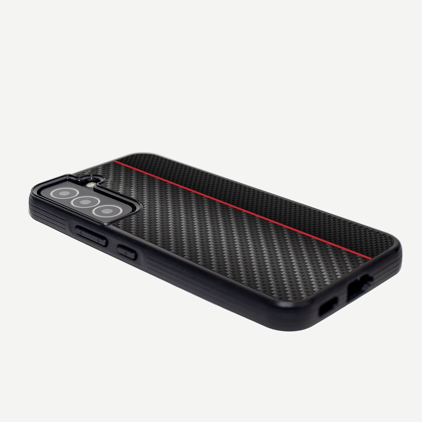 Samsung Galaxy S22 Red Line Design Fremont Grip Case Black Carbon Fiber (Face Down View)