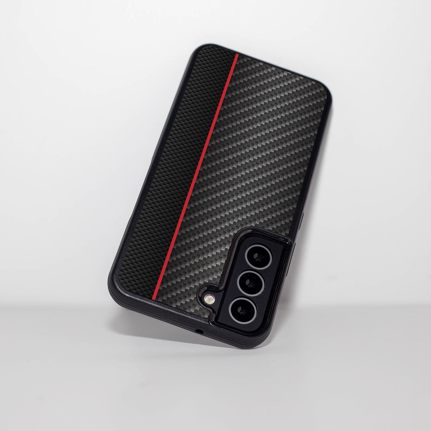Samsung Galaxy S22 Red Line Design Fremont Grip Case Black Carbon Fiber (Upside View)