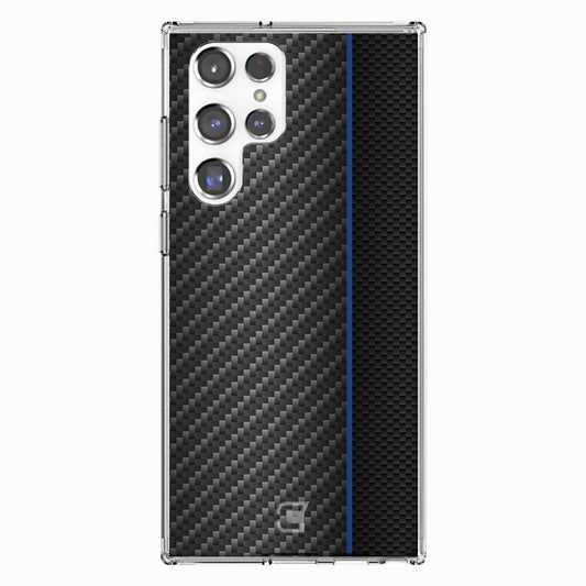 Samsung Galaxy S22 Ultra Case - Carbon Fiber with Blue Line Design