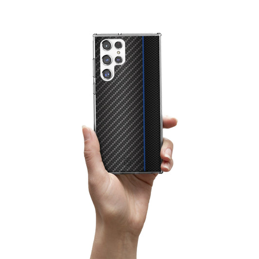 Samsung Galaxy S22 Ultra Case - Carbon Fiber with Blue Line Design