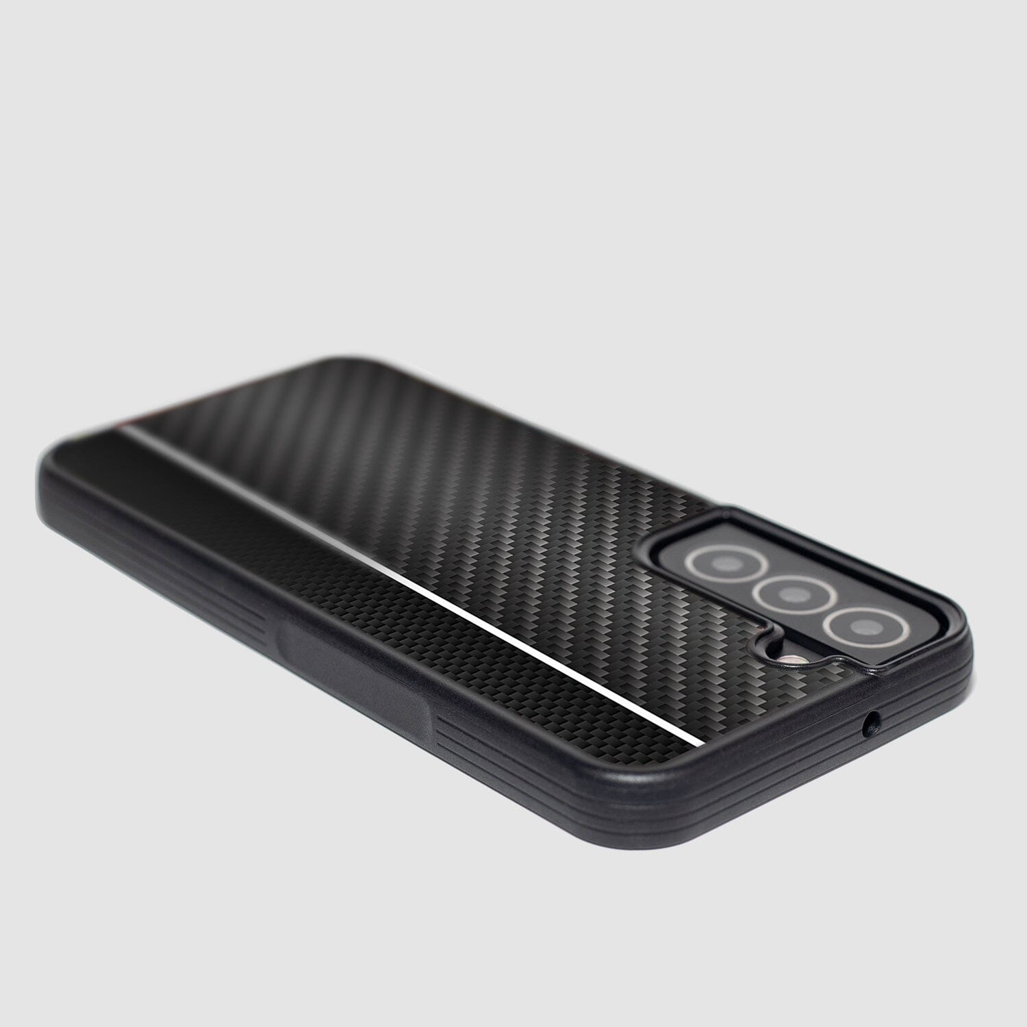 Samsung Galaxy S22 White Line Design Fremont Grip Case Black Carbon Fiber (Face Down View)